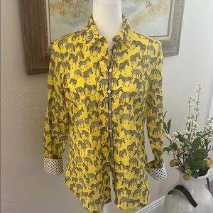 Talbots Yellow Black White Stripe, Polka Dot & Zebra 100% Cotton Button Down - S